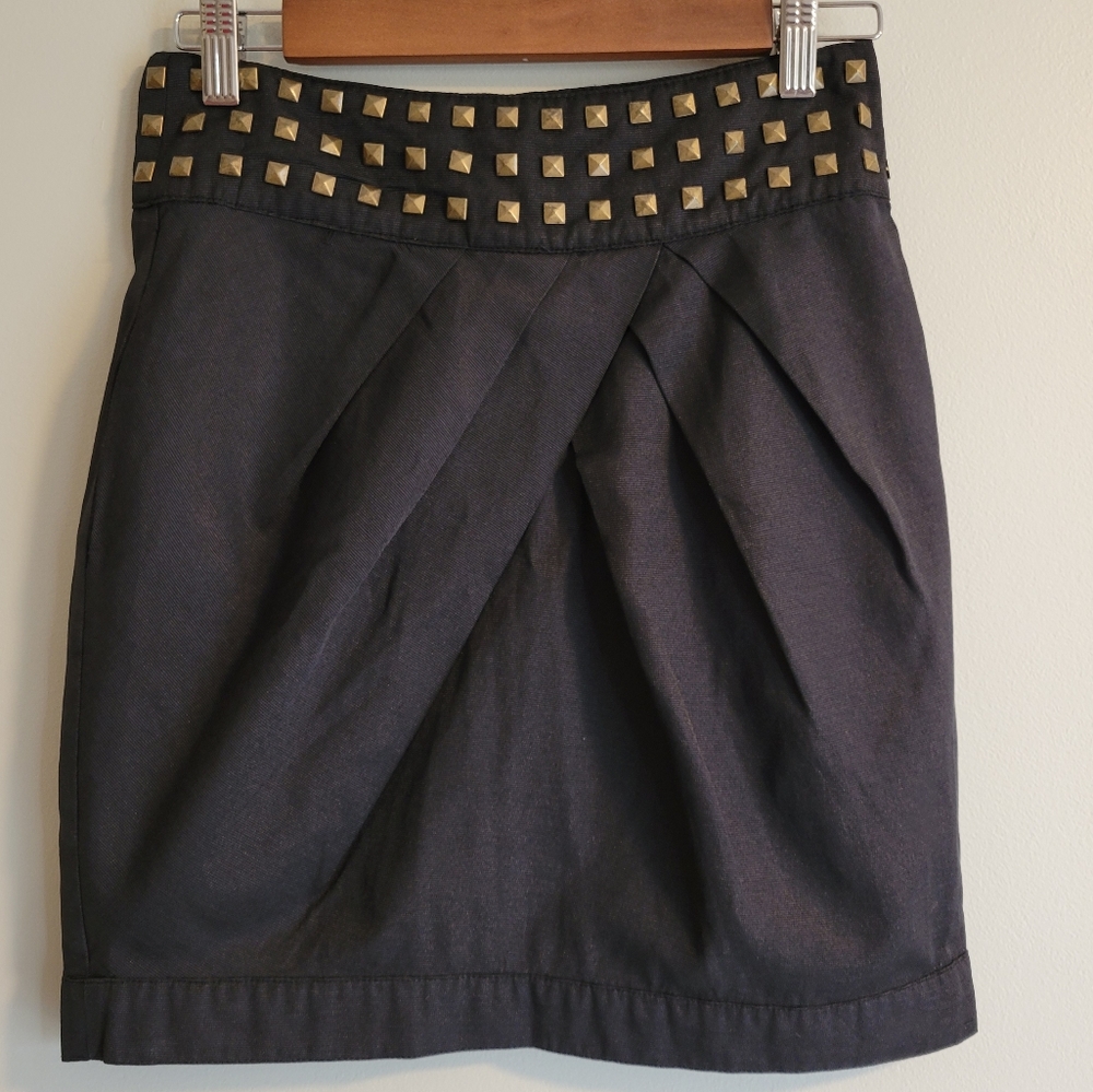 Double Zero Black Mini Skirt with Metal Studs, Medium